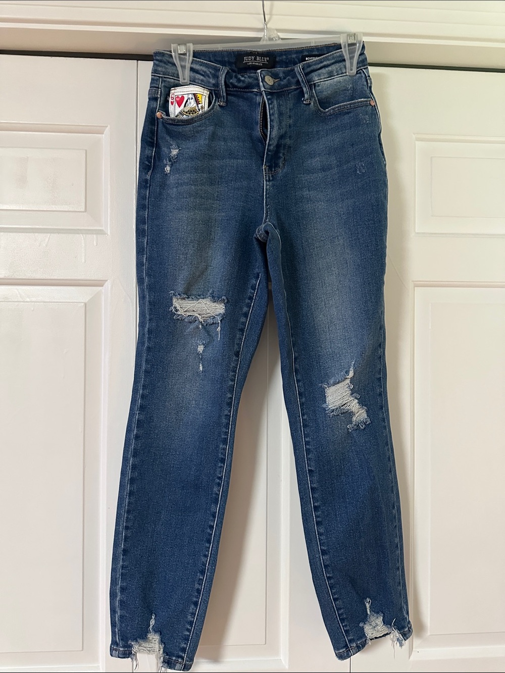 Judy Blue Distressed Mid-Blue Boyfriend Jeans